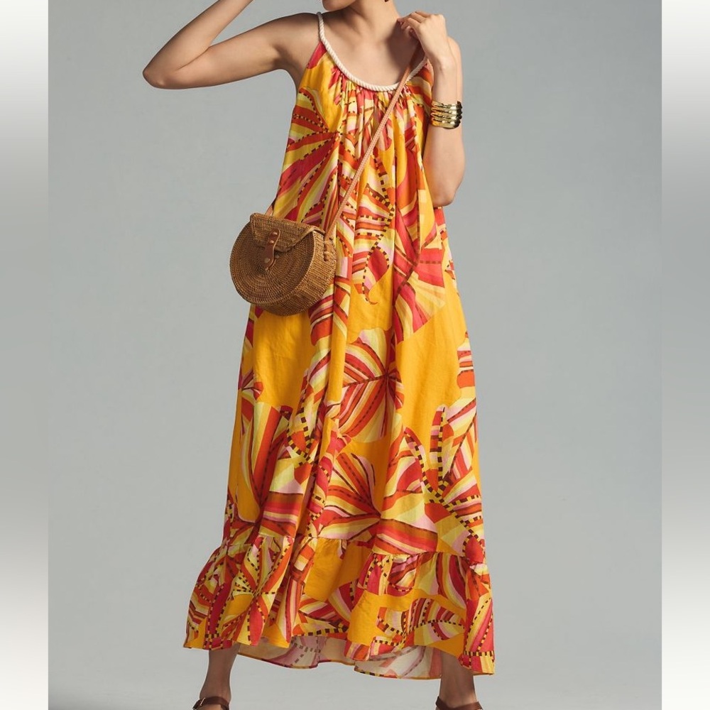 New FARM Rio Anthropologie Scoop Neck Palm Print Maxi